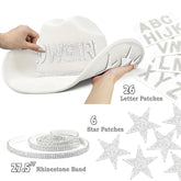 Keilin DIY Rhinestone Cowboy Hats for Women Western Felt Cowgirl Hat Disco Nashville Bachelorette Party Cowgirl Outfits, White